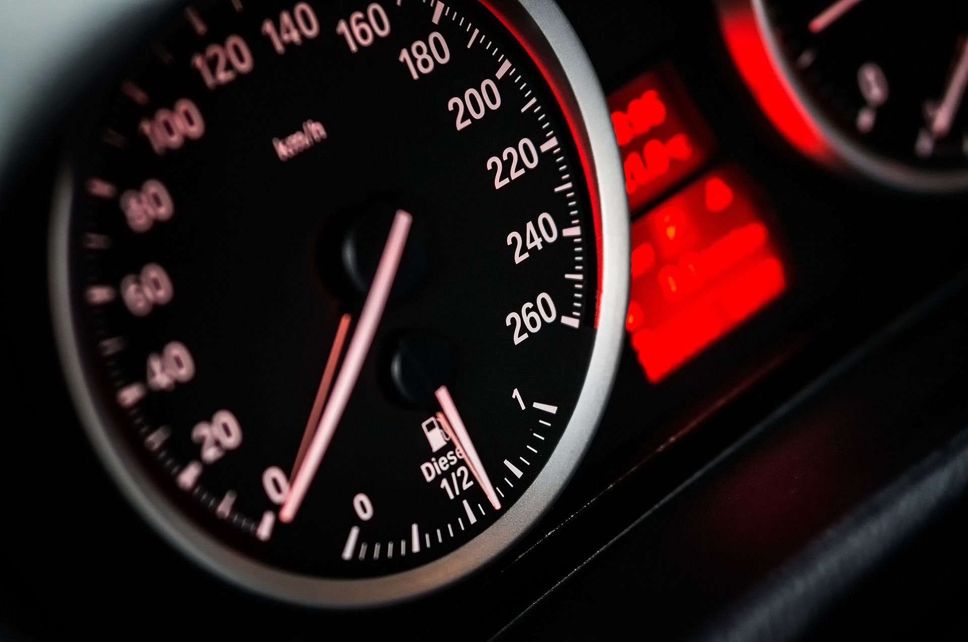 A digital speedometer in kilometers per hour