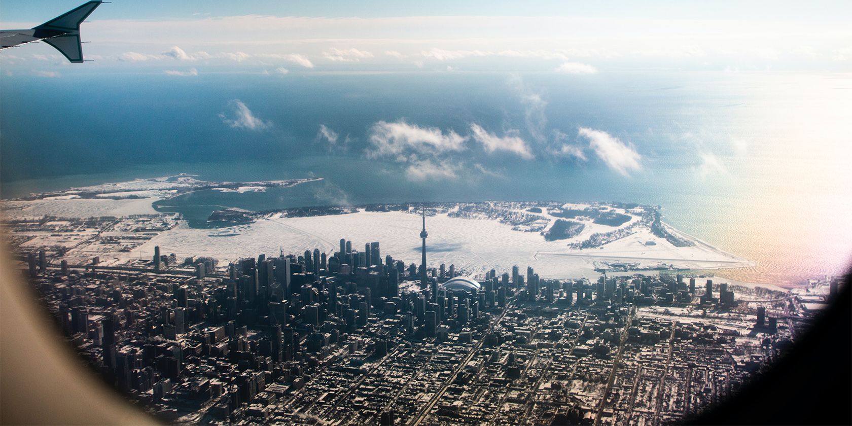 Photo taken from a plane of the Toronto skyline