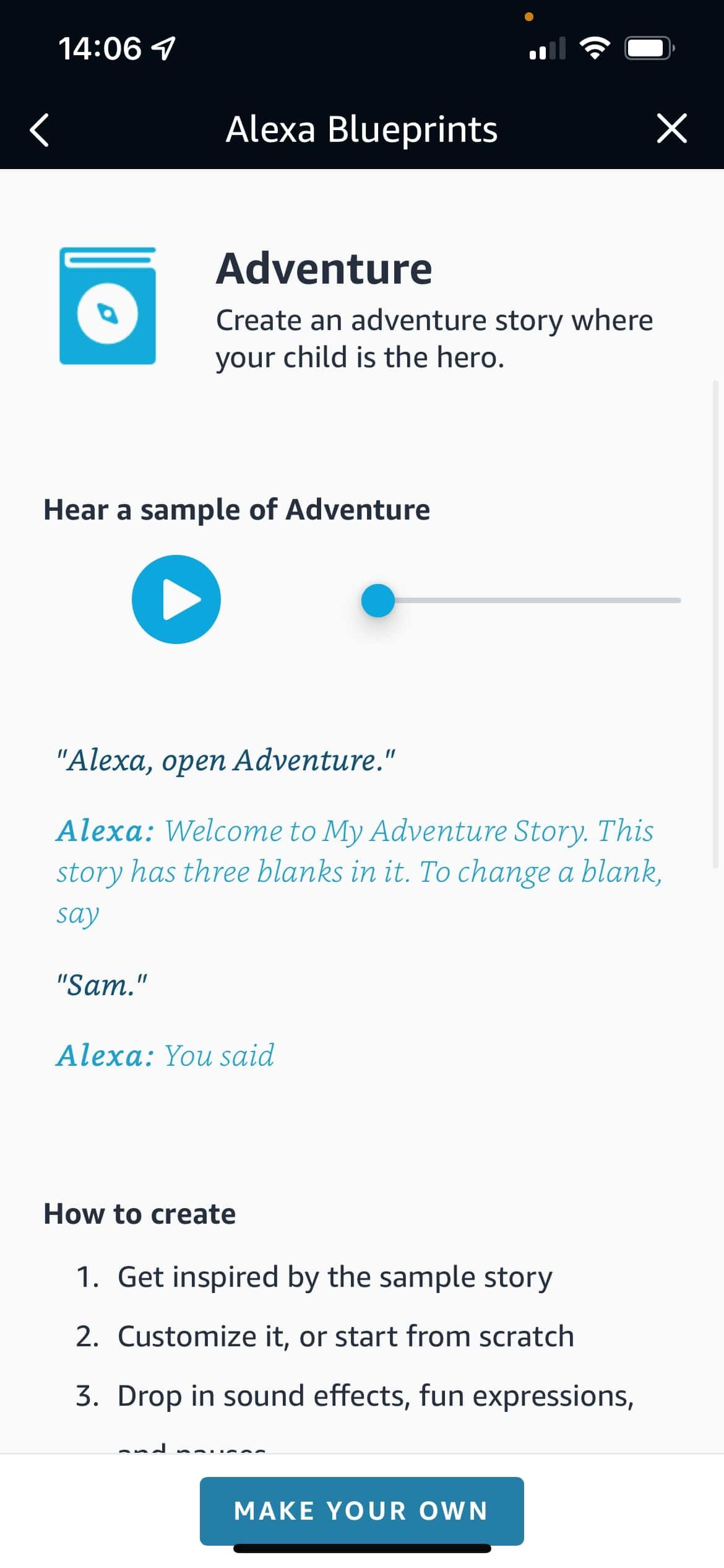 Alexa Adventure Blueprint page