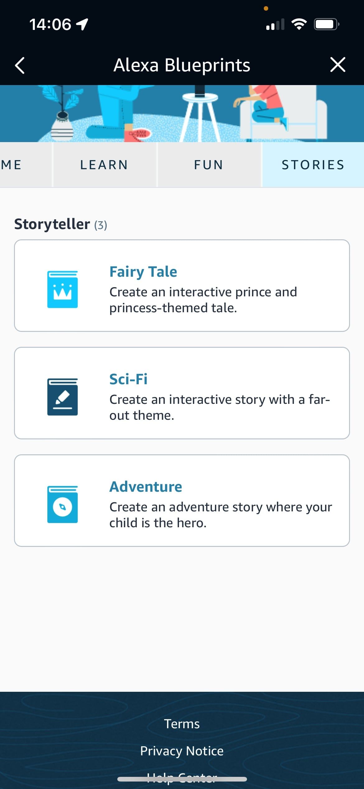 Alexa Stories Blueprints page