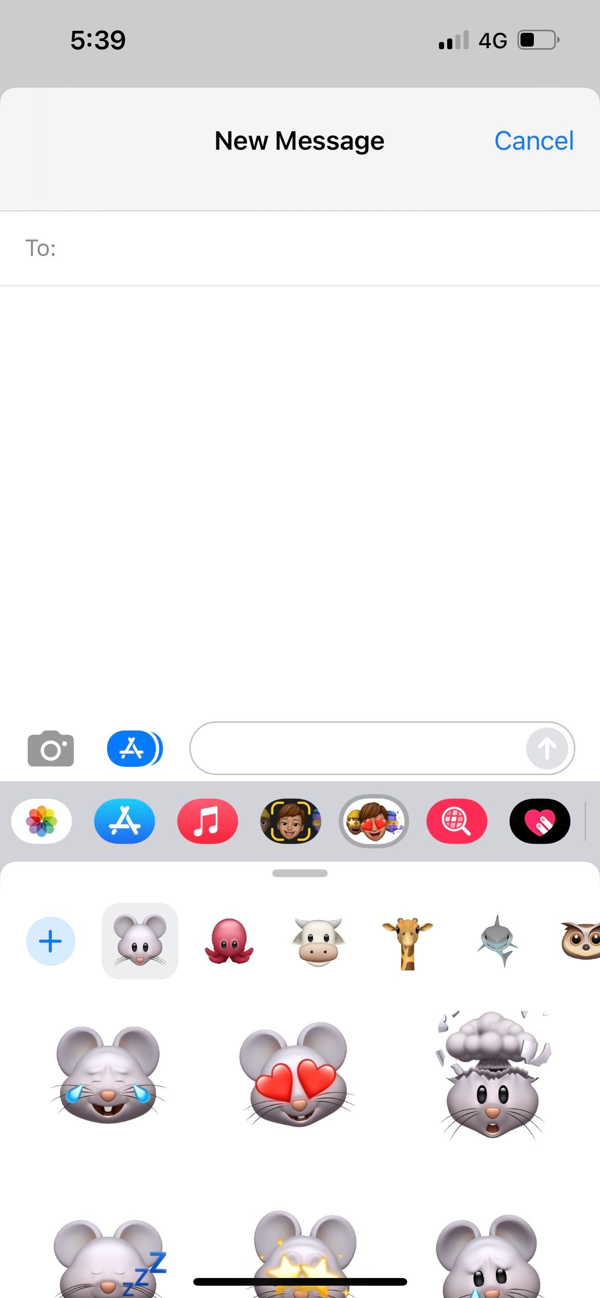 mouse animoji sticker pack in iphone messages app