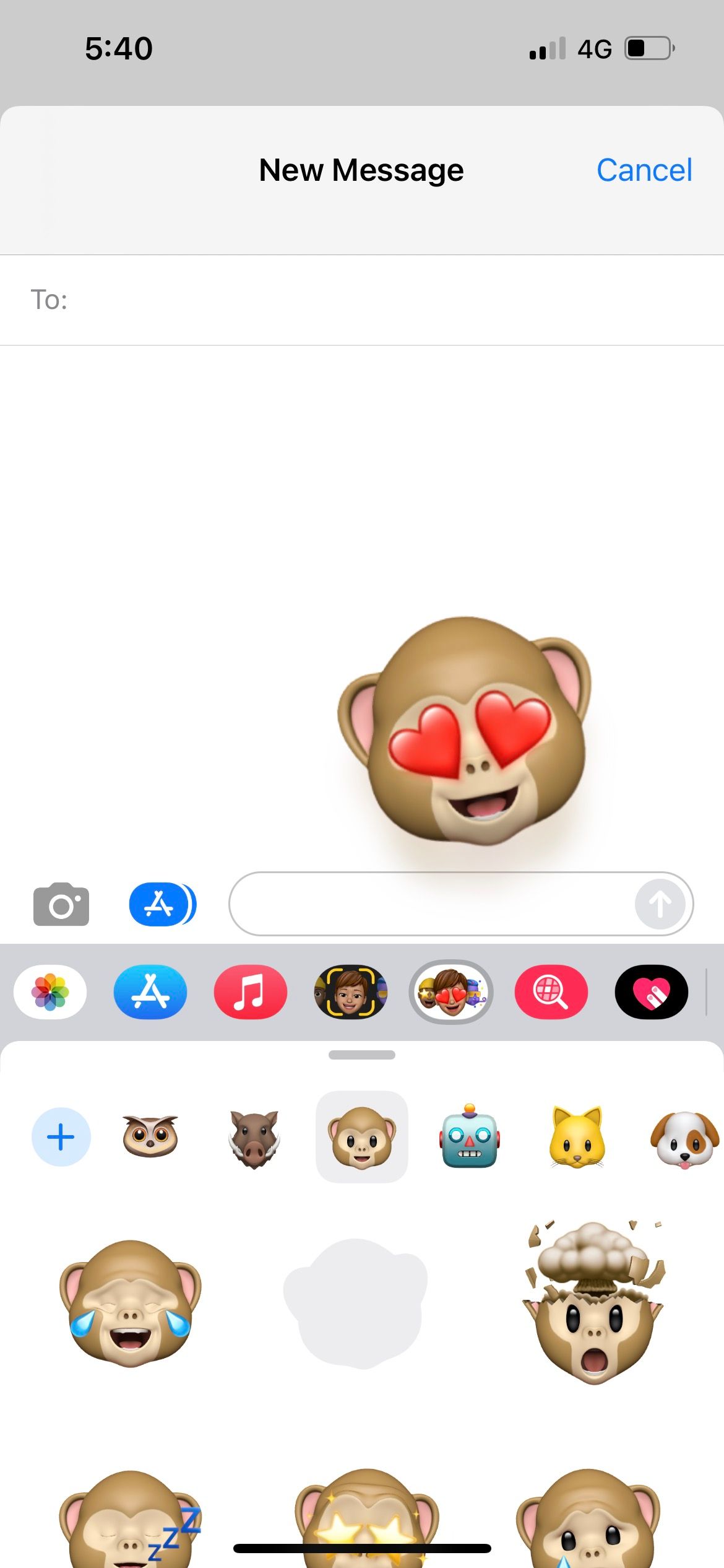 send monkey animoji sticker in iphone messages app