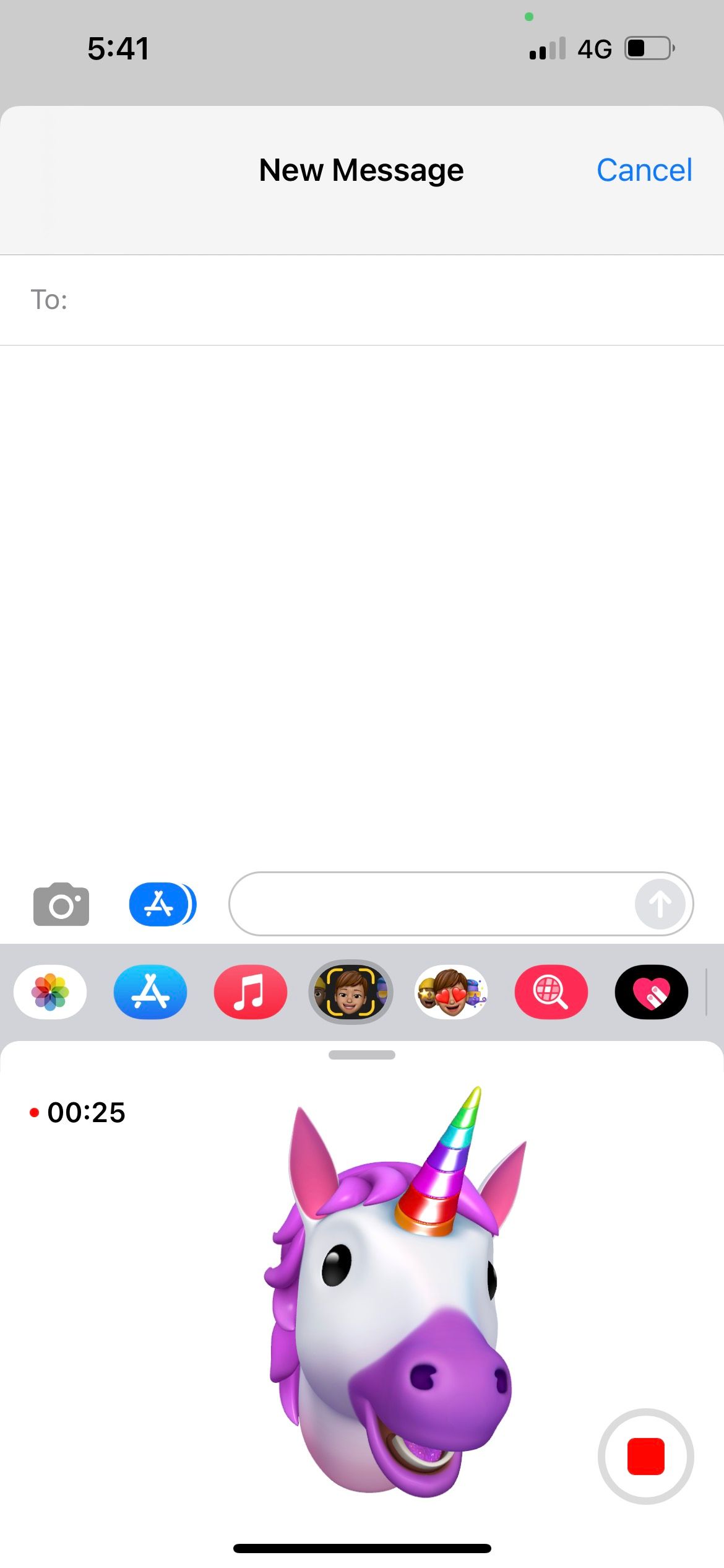 record unicorn animoji video in iphone messages app