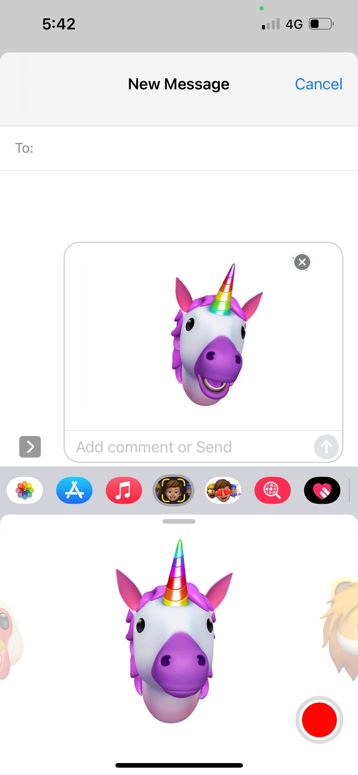 send unicorn animoji video in iphone messages app