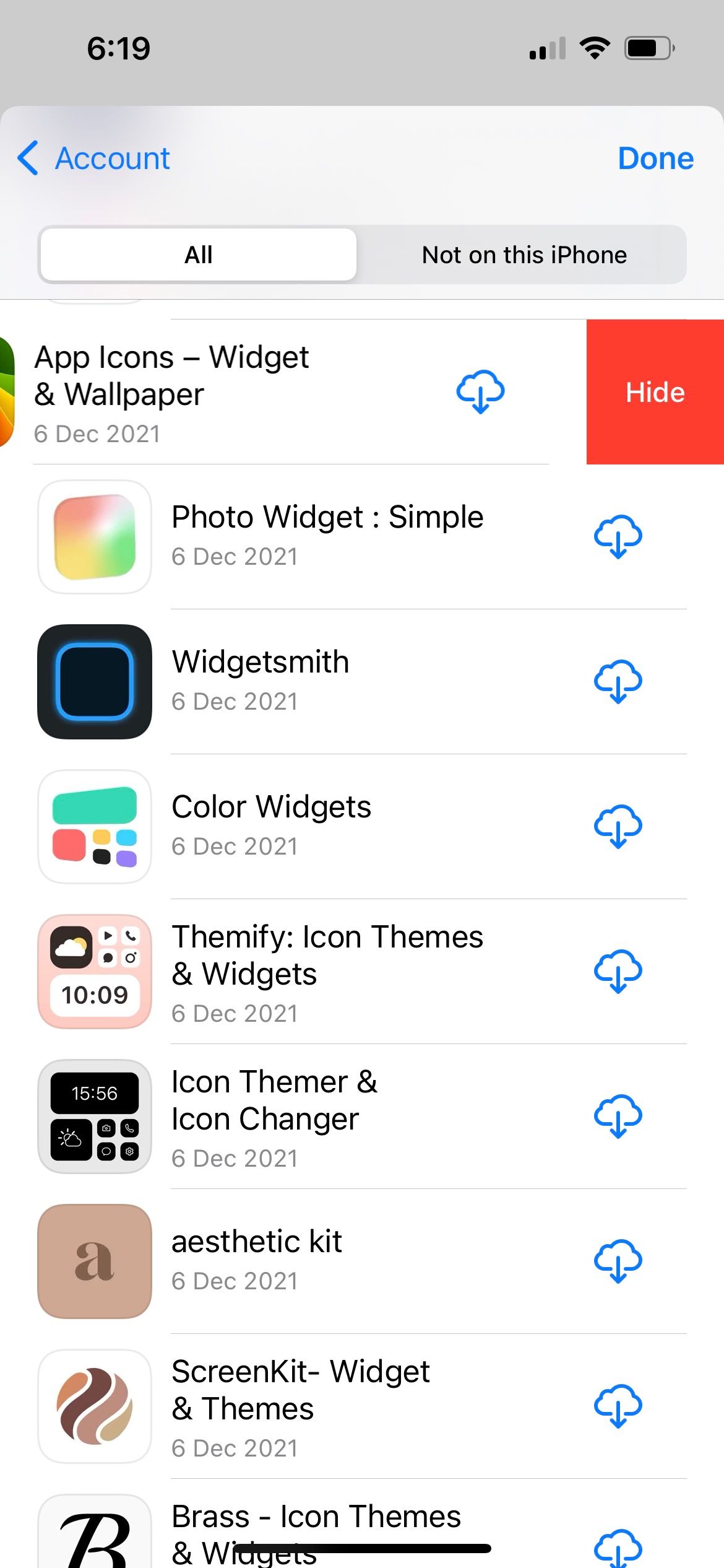 hide purchased apps in iphone app store