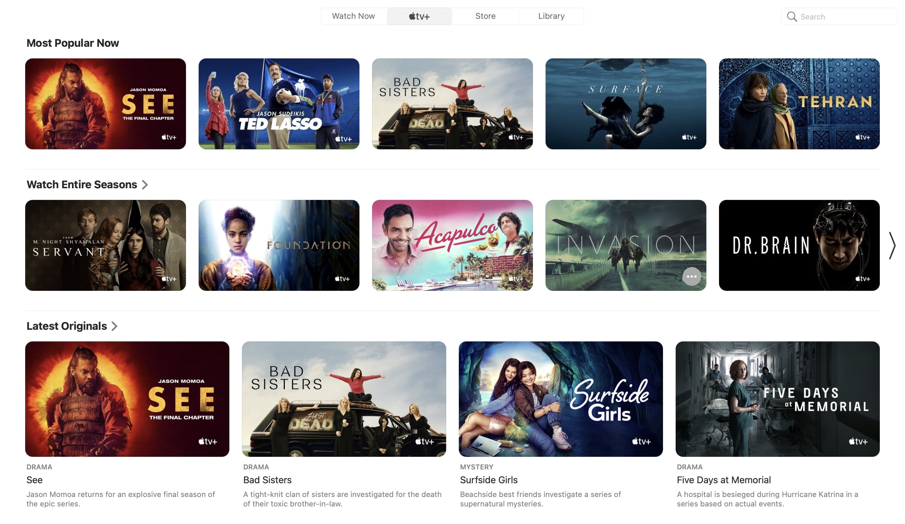 Apple TV+ macOS app showing TV shows