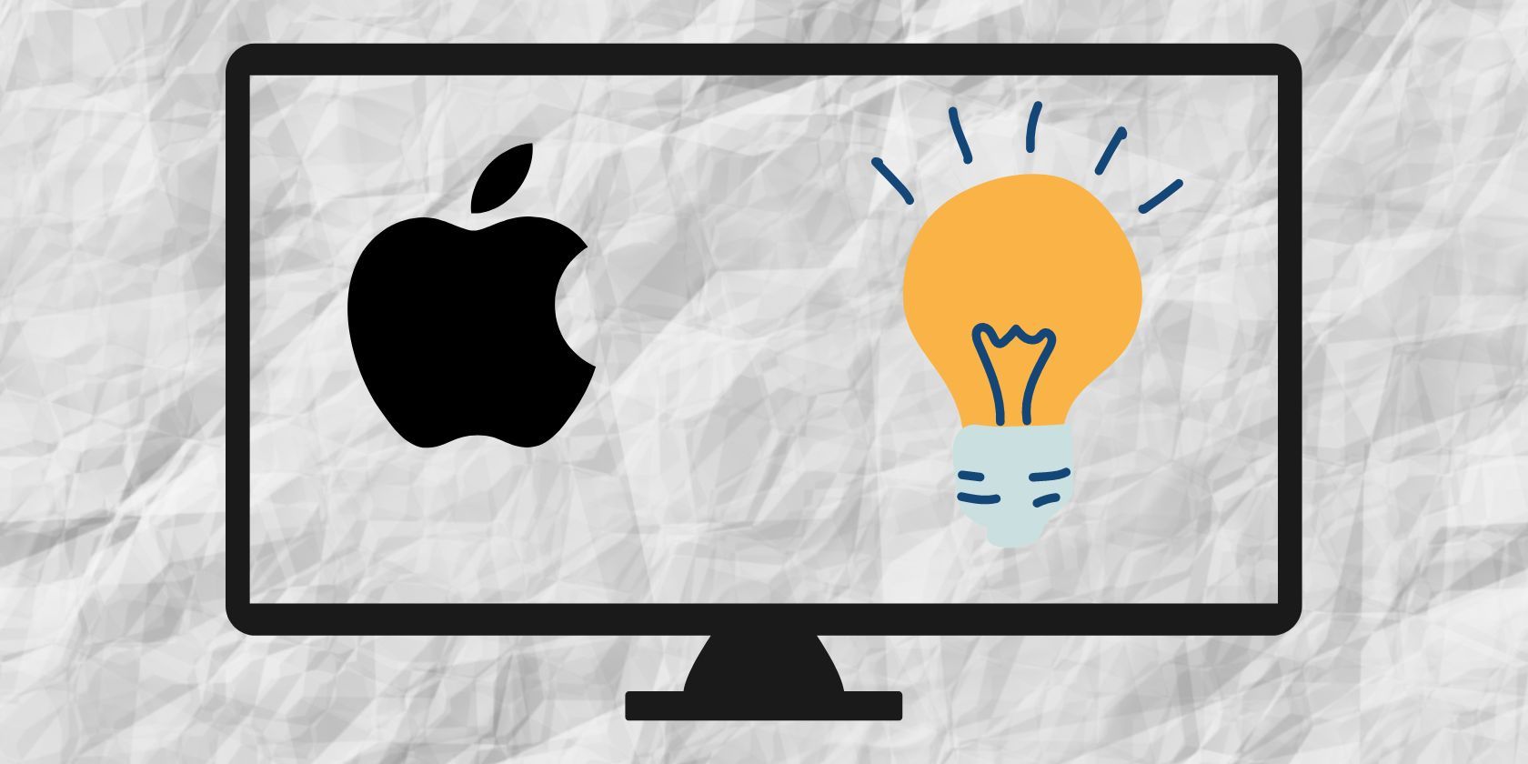 A cartoon vector of a monitor with vectors of an apple and lightbulb inside