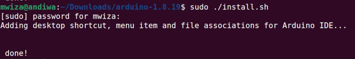 arduino ide installation script result