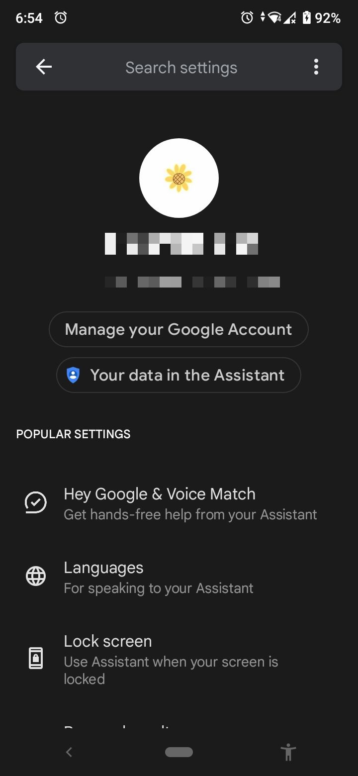 assistant settings in google home app
