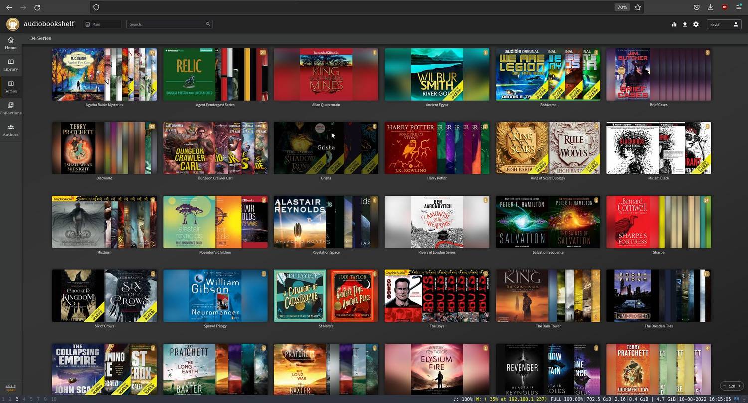 A browser window showing hundreds of book covers arranged into series
