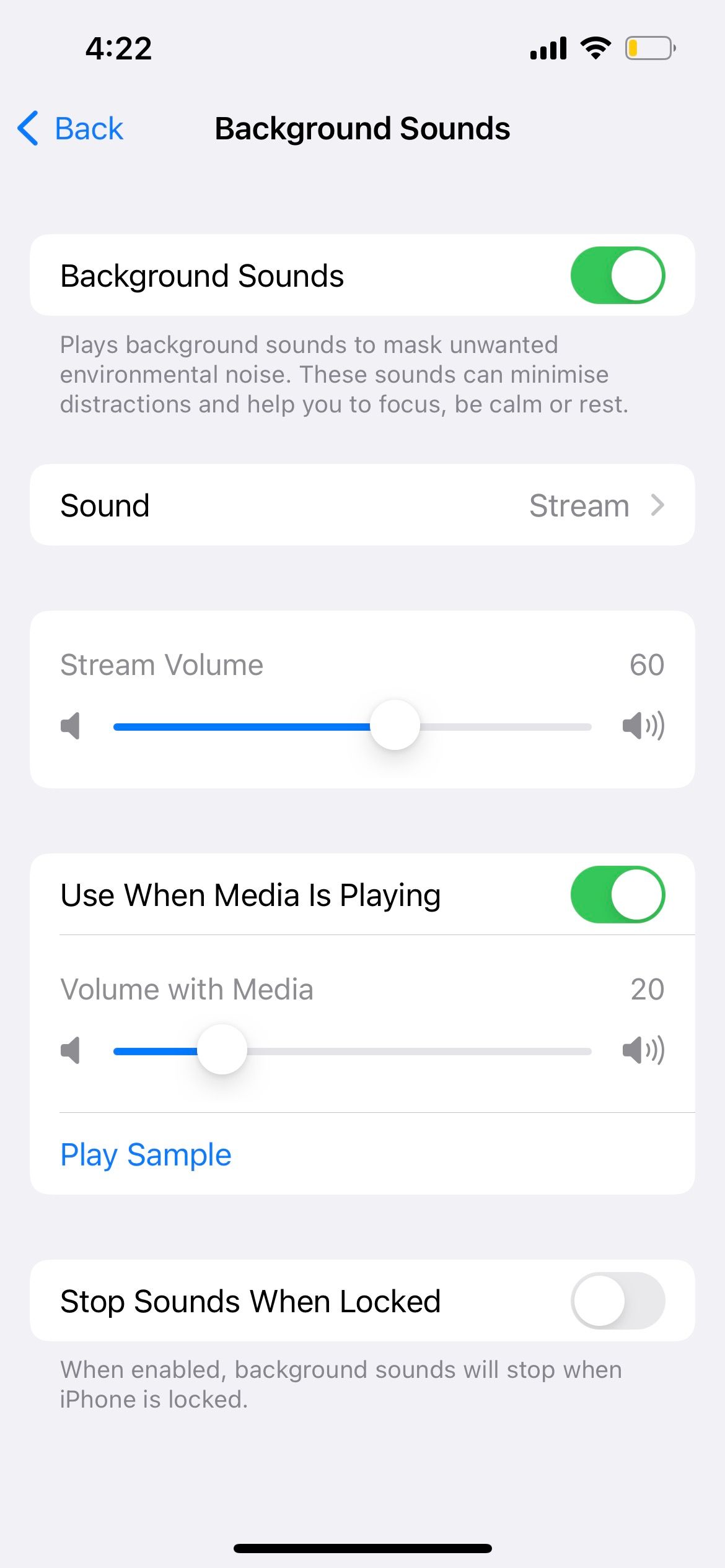 background sounds setting on iphone
