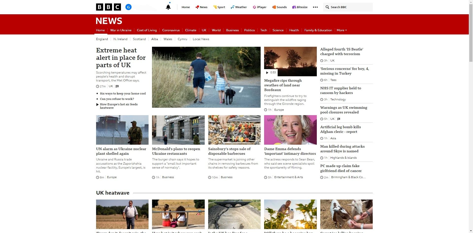 صفحه اصلی bbc آگوست 2022