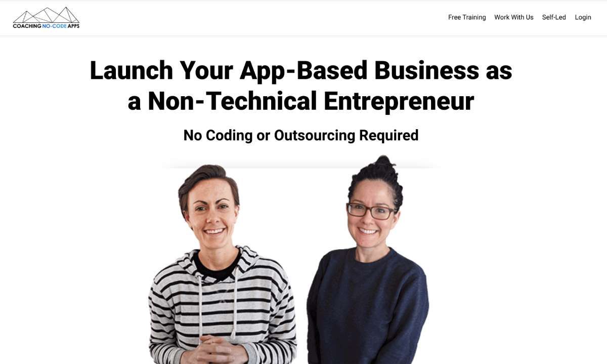 Coaching No-Code Apps offers a free beginner's guide to no-code apps, along with a personal strategy consultancy video call, which is rare