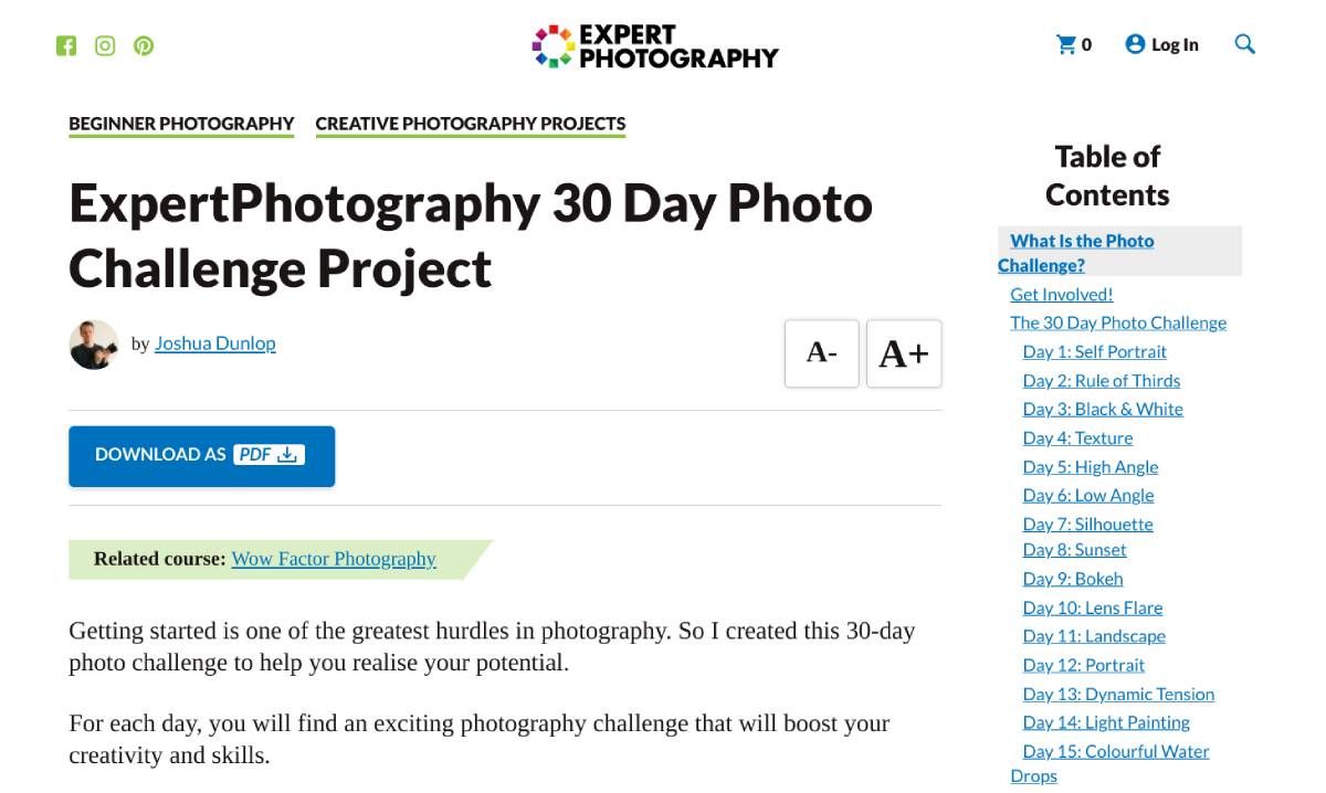 پروژه چالش عکس 30 روزه Expert Photography بهترین راه برای مبتدیان است تا مهارت های عکاسی را تقویت کنند و هر روز چیز جدیدی یاد بگیرند.