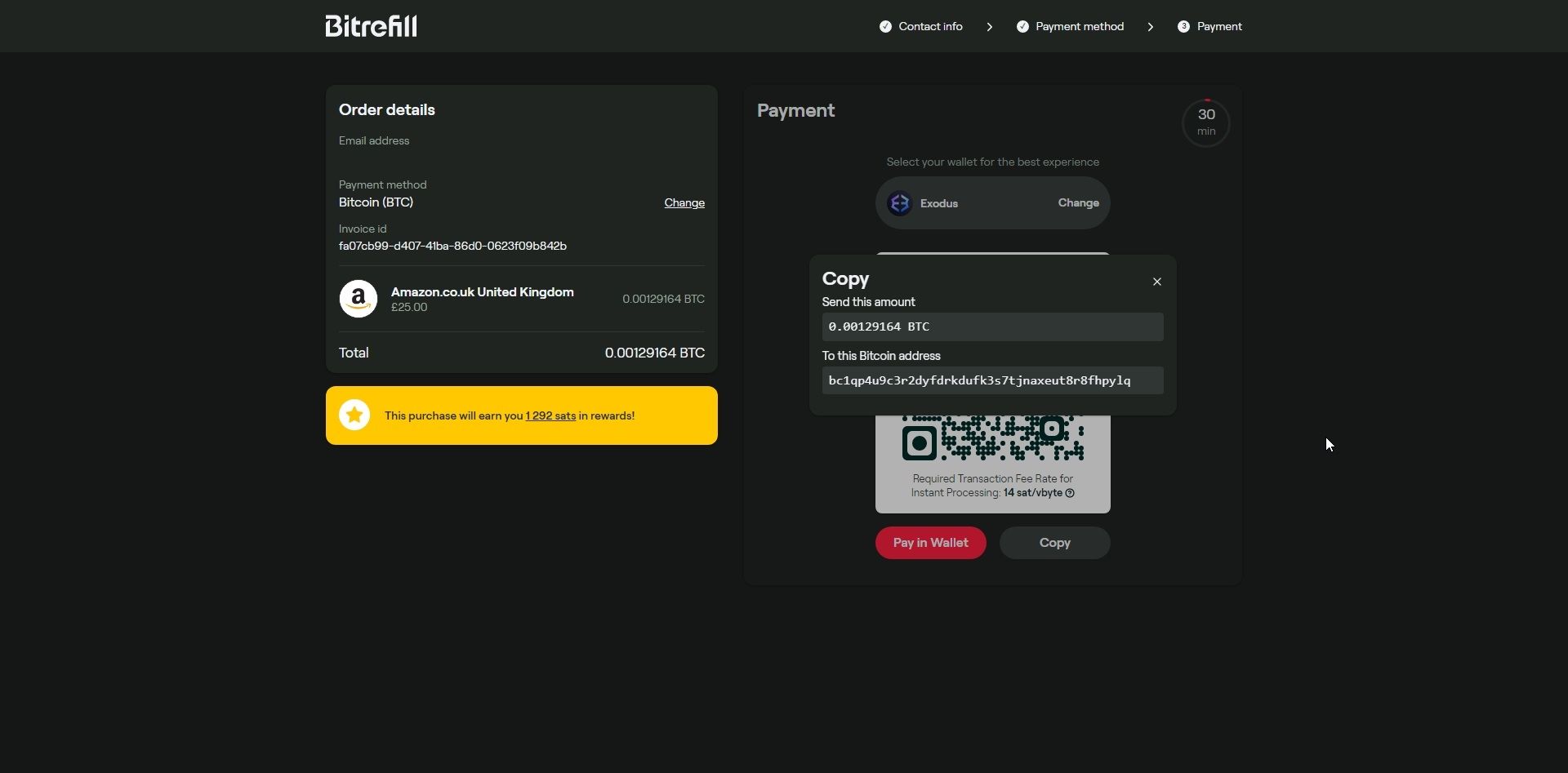 bitrefill copy payment information to bitcoin wallet