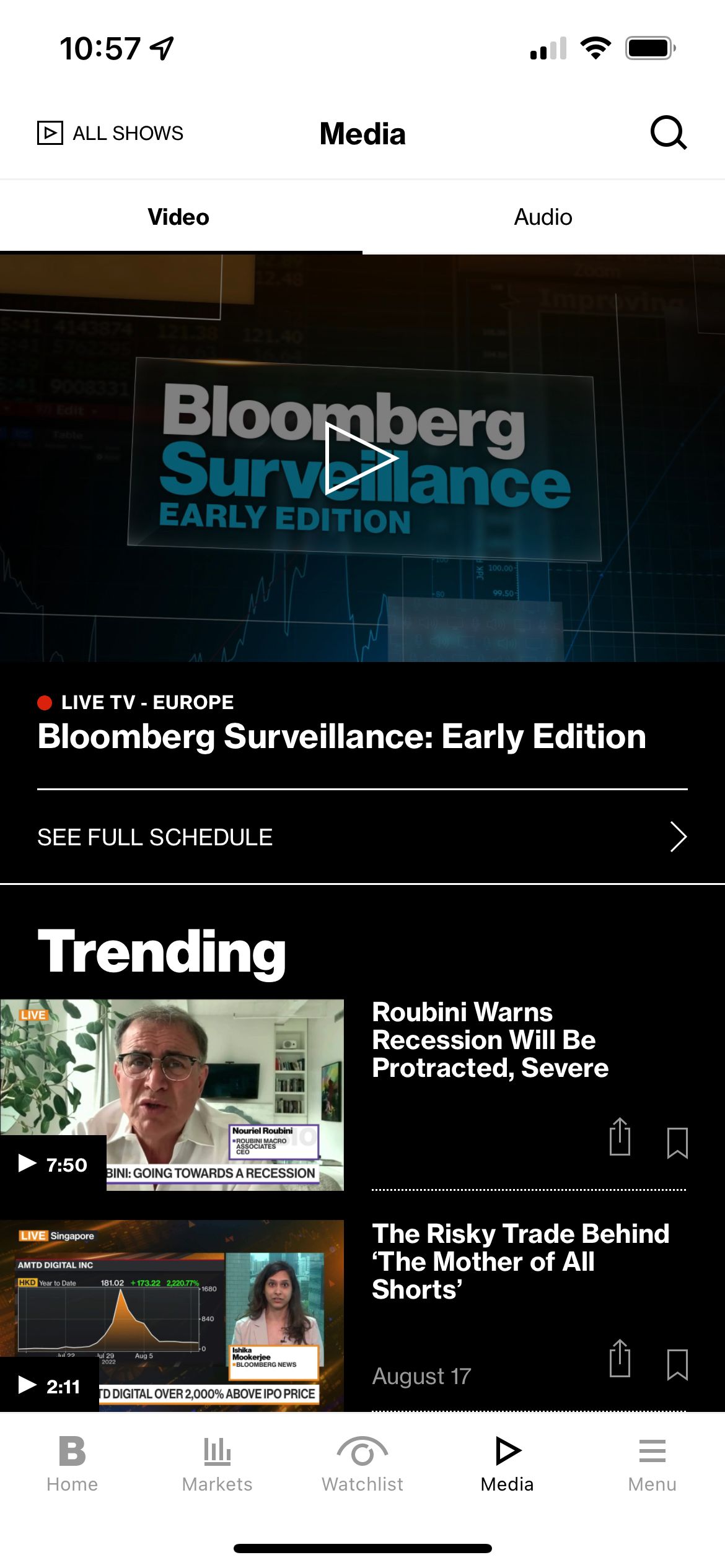 Bloomberg Watch tab