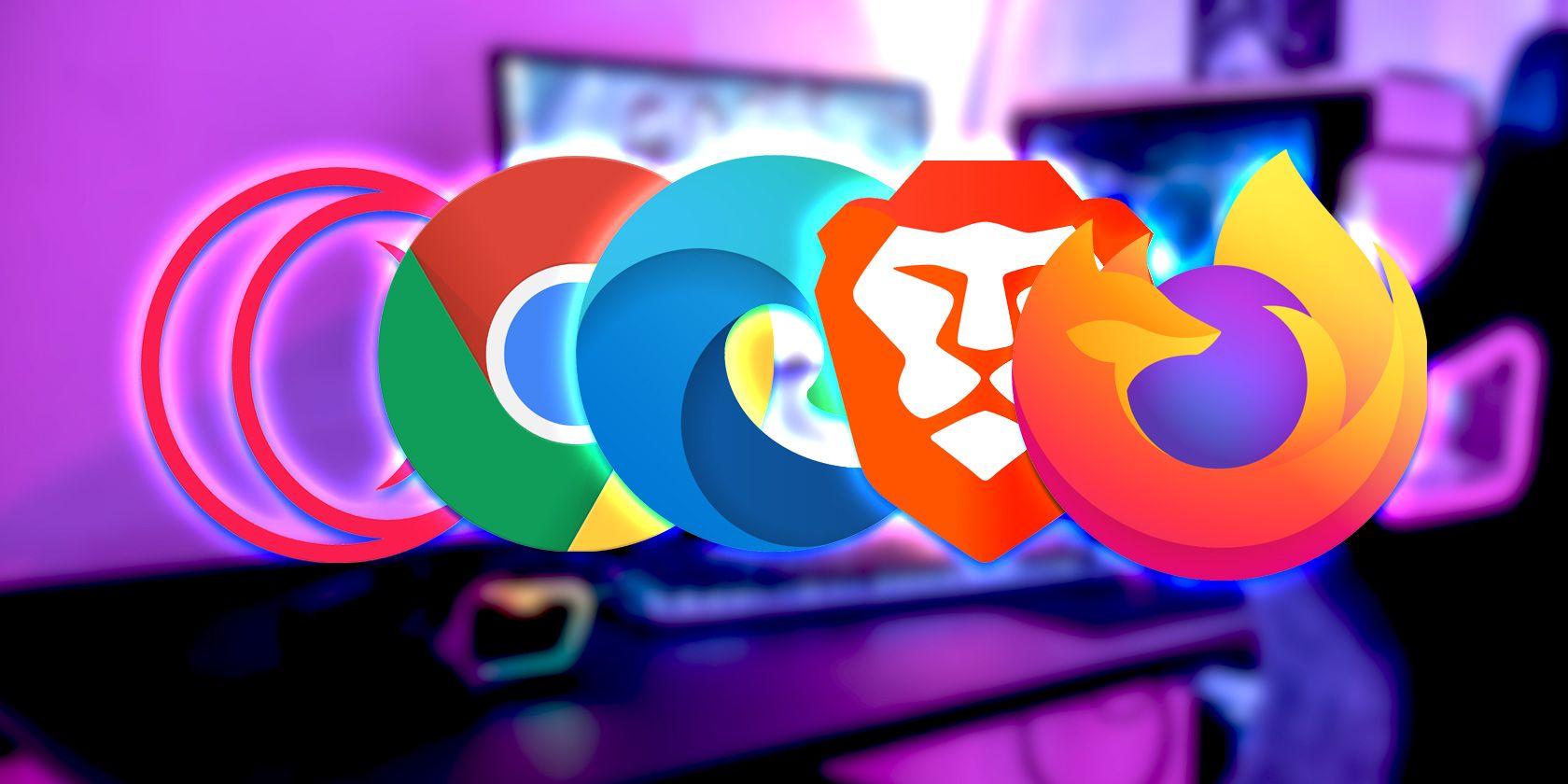 Browser logos with gaming pc on background