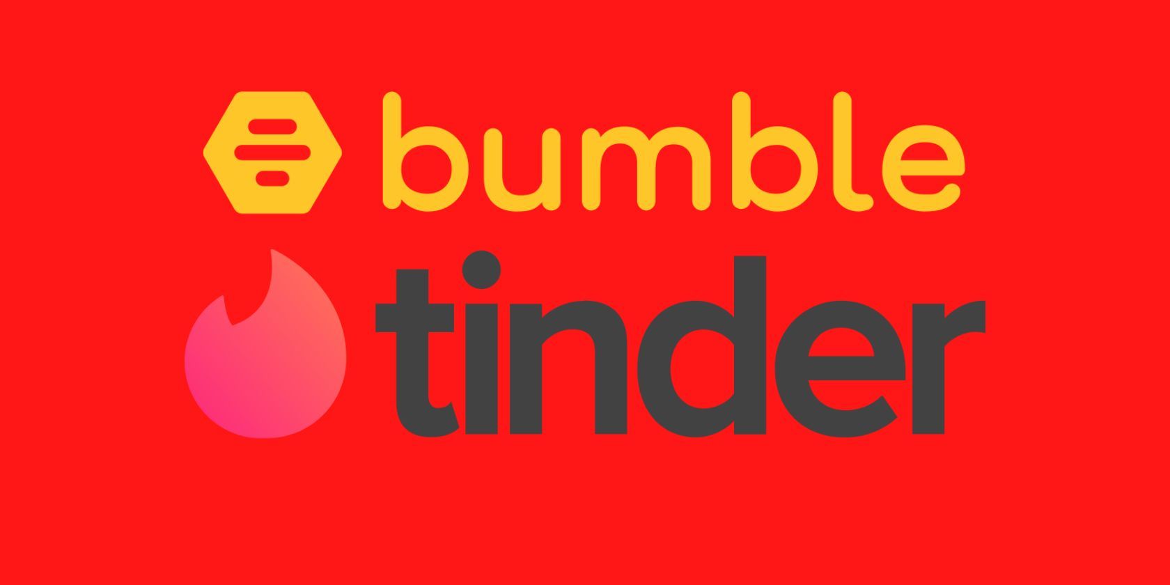 The Bumble and Tinder logos on a red background