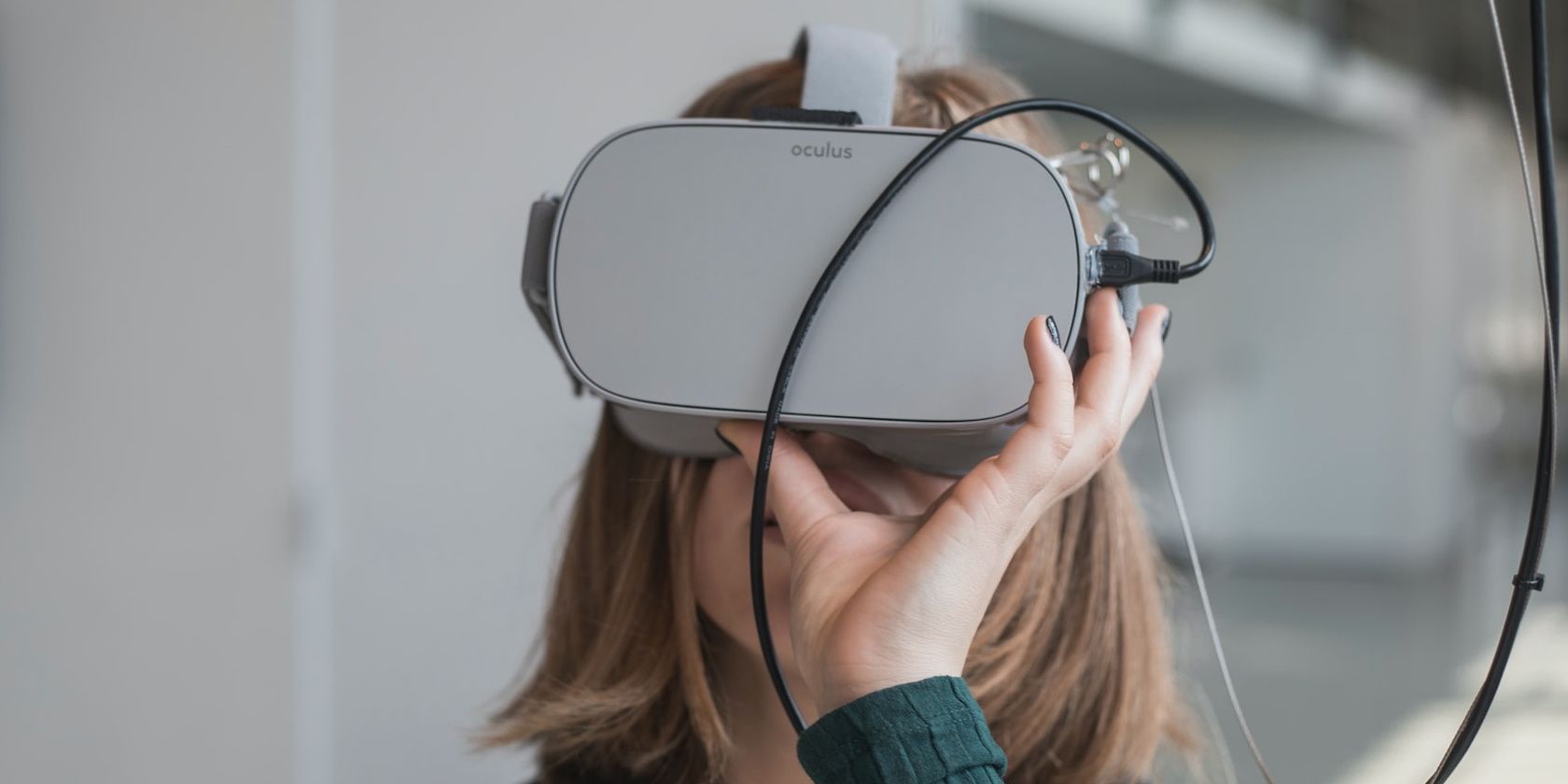 closeup of a woman wearing a vr headset