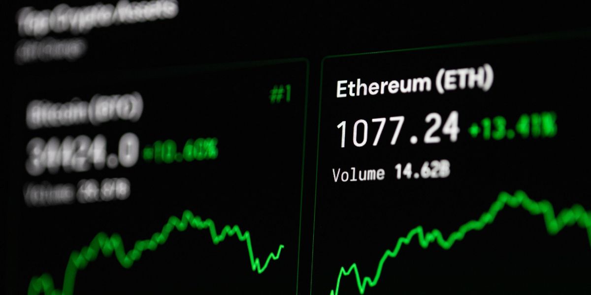 computer screen with ethereum trading chart on it