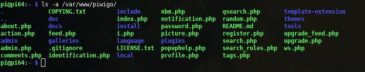 terminal showing contents of piwigo directory