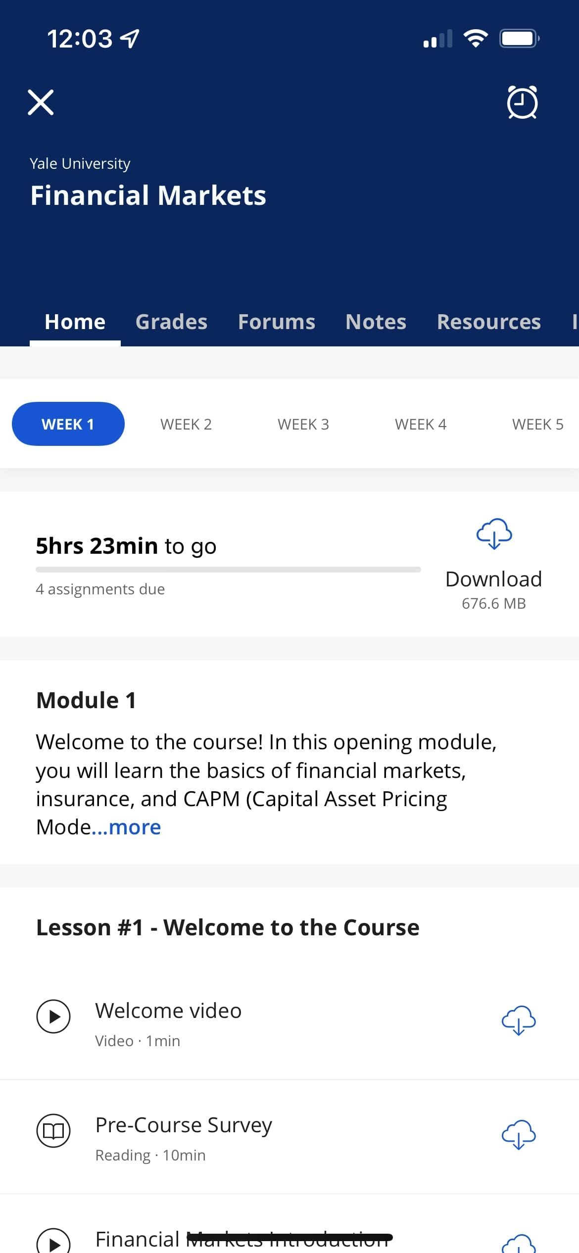 Coursera course learning page