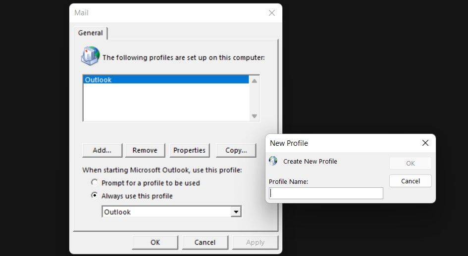 Creating New Outlook Profile