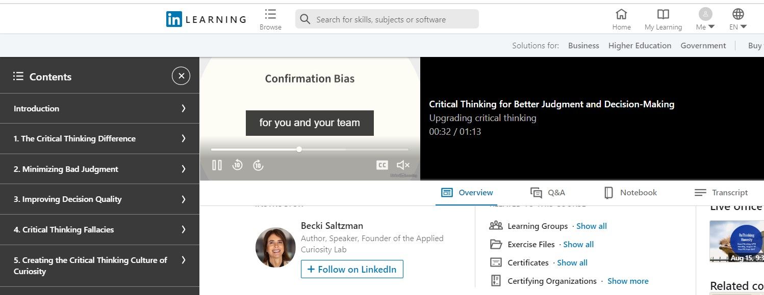 critical thinking linkedin learning course