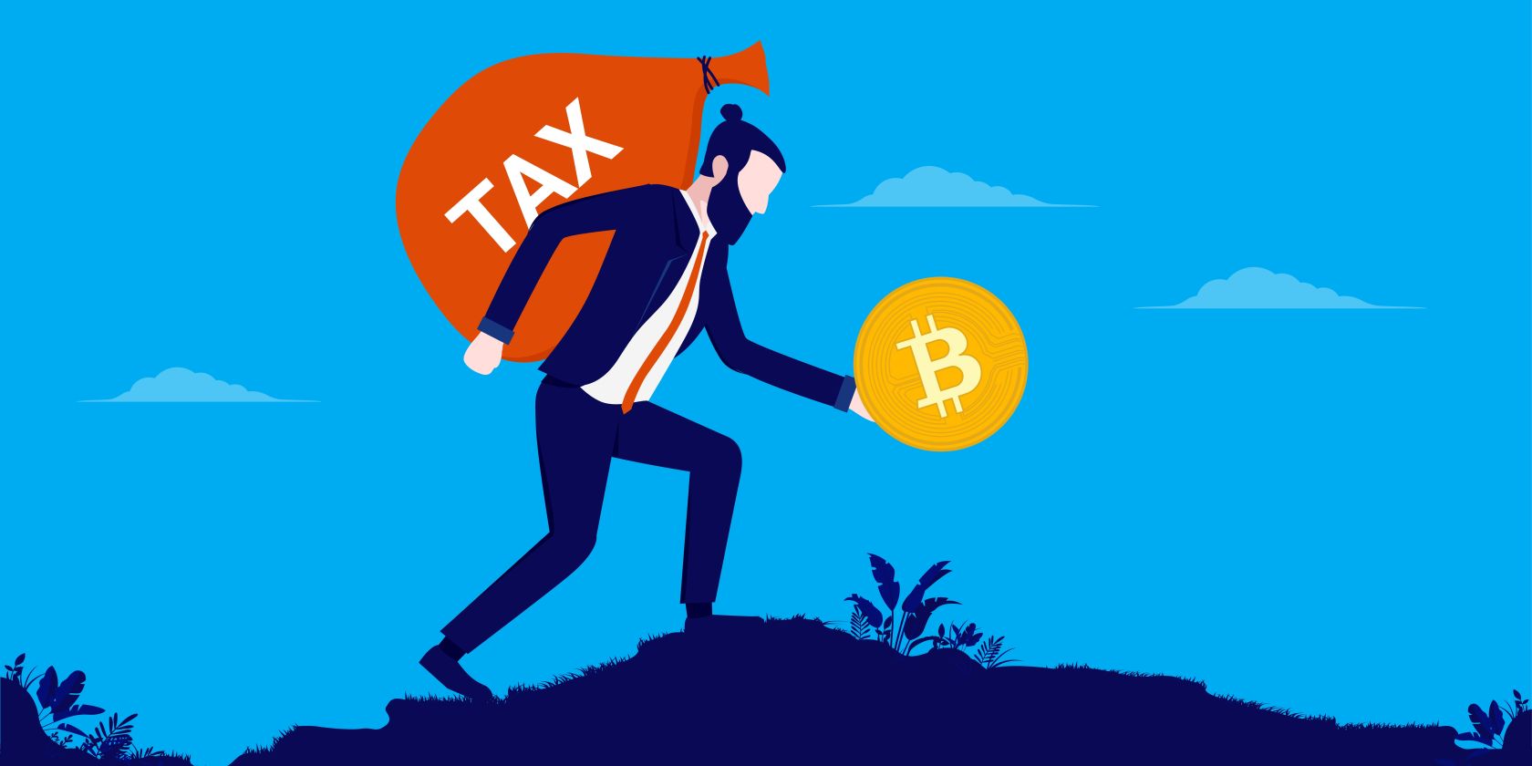 cryptocurrency tax man holding bitcoin feature
