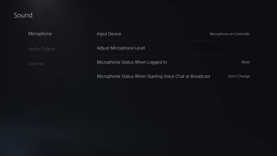 A screenshot of a PS5's sound settings
