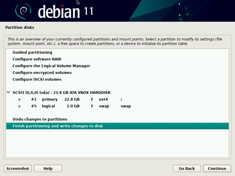 Debian installer partition scheme with swap partition
