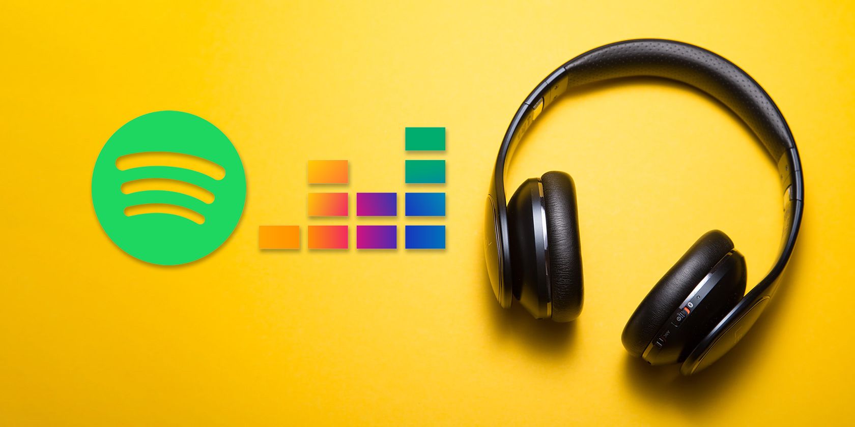 Deezer and Spotify logos next to a pair of Headphones