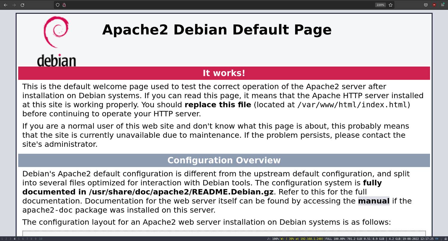 default apache page displayed in a browser