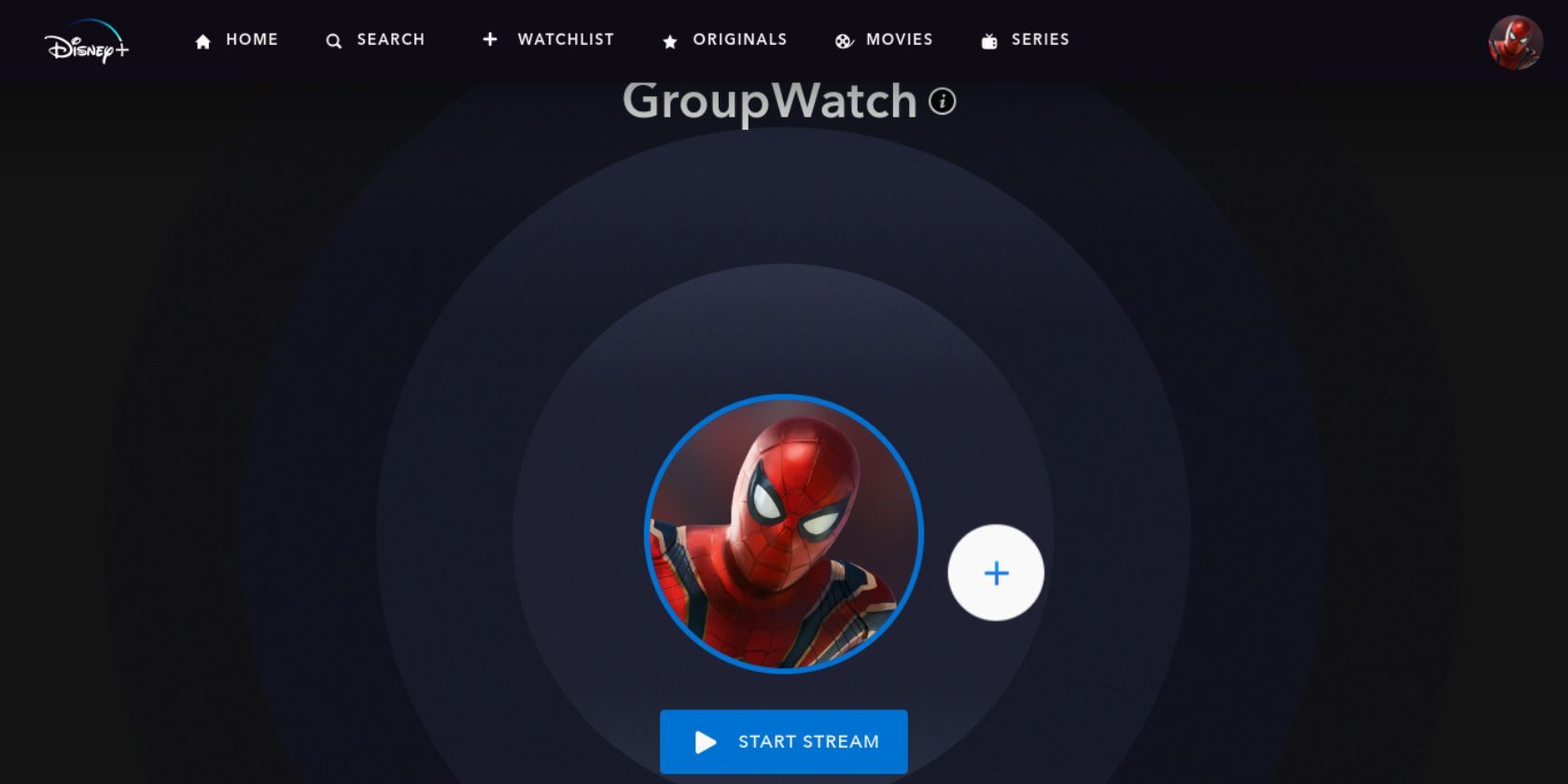 صفحه GroupWatch در برنامه وب دیزنی پلاس