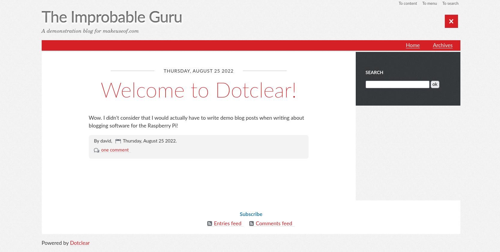 dotclear demo blog with a single demo post
