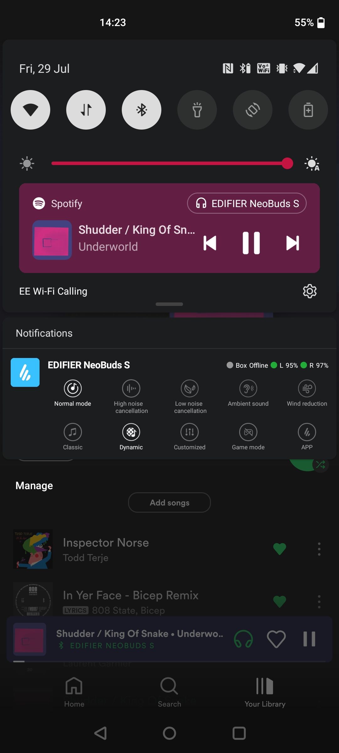 edifier neobuds s connect app notification bar quick options