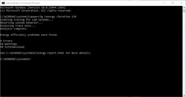 Using powercfg command in command prompt