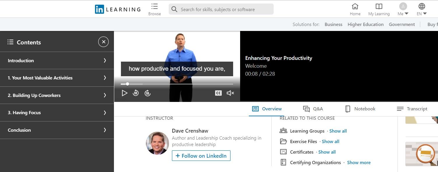 enhancing your productivity linkedin learning course