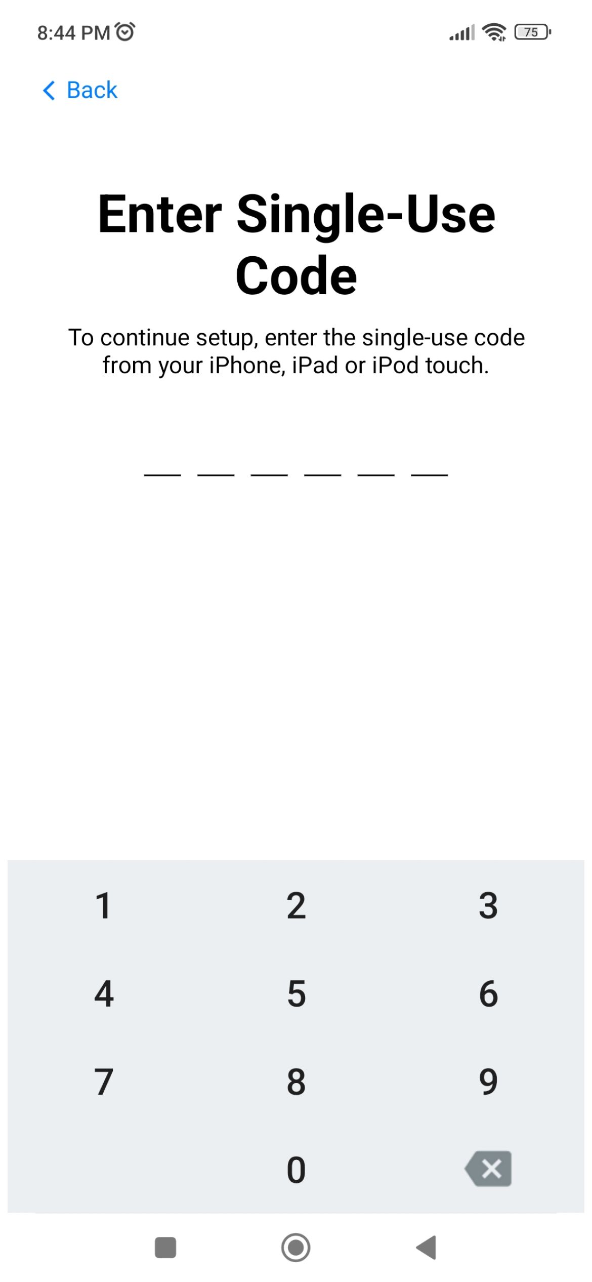 enter iphone code on move to ios android app