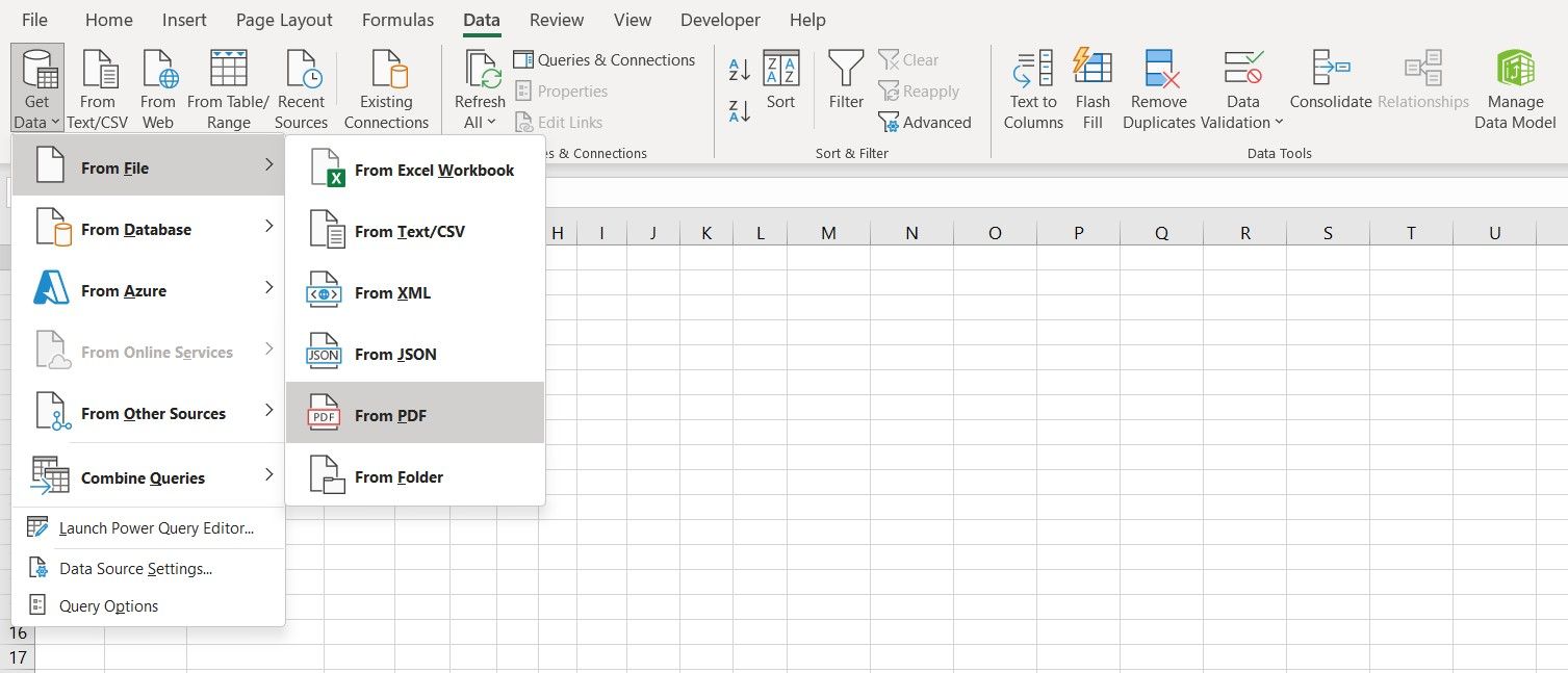 Get data from PDF file in Excel