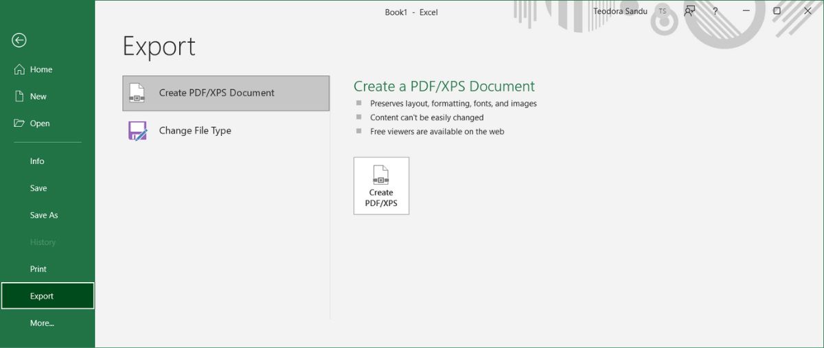 صادر کردن یک صفحه گسترده به صورت PDF