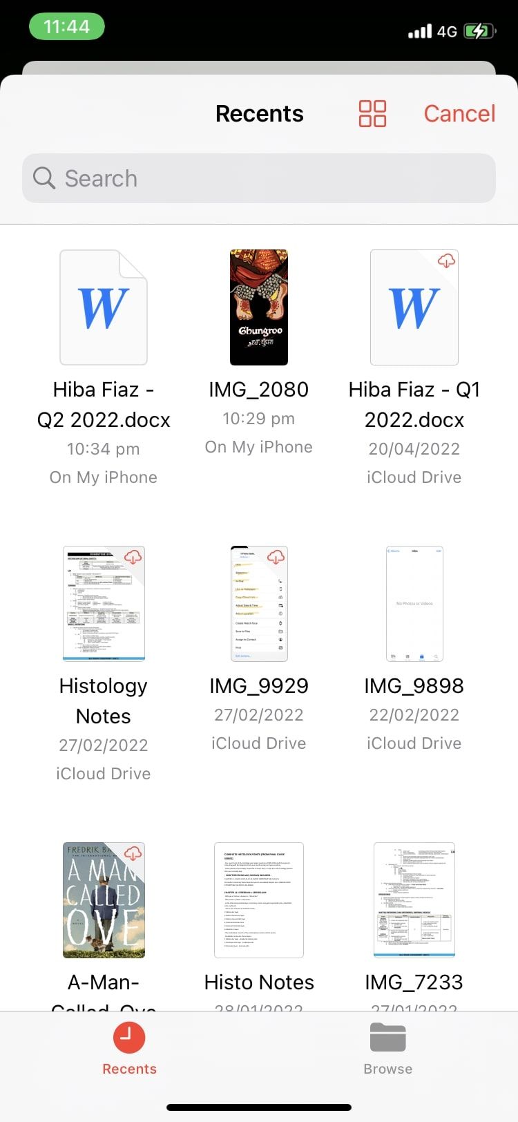 files in recents