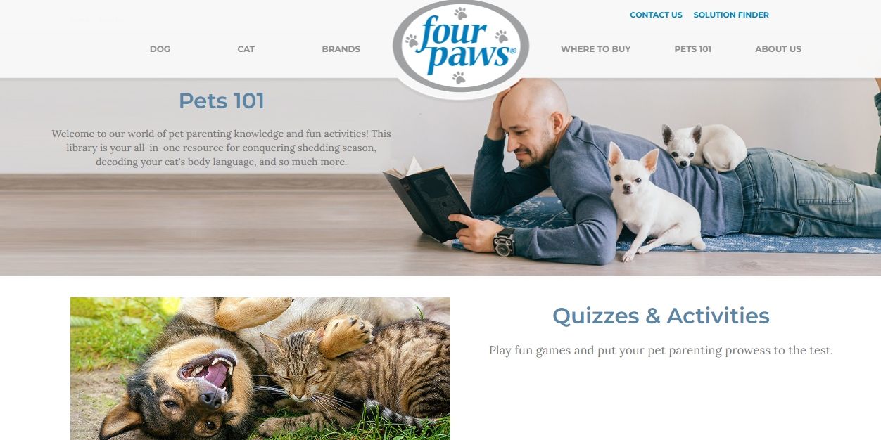 Four Paws Pets 101 website screenshot