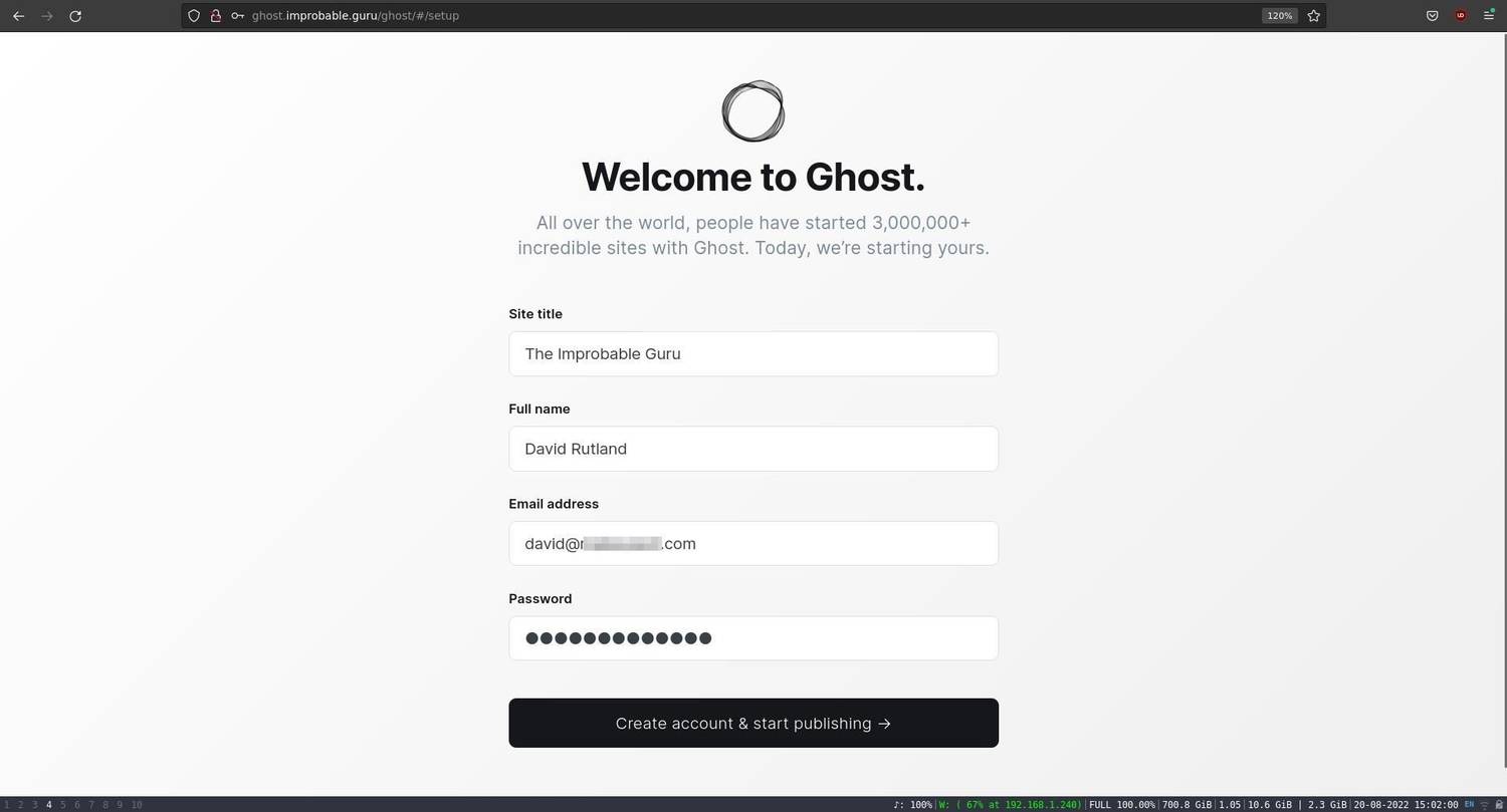 ghost initial account creation reading, 