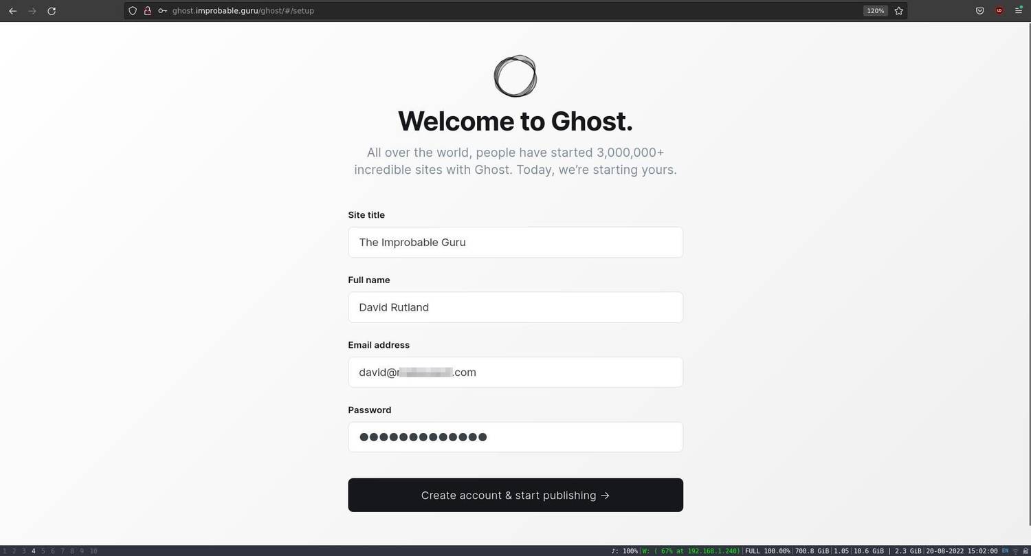 ghost initial account creation reading,