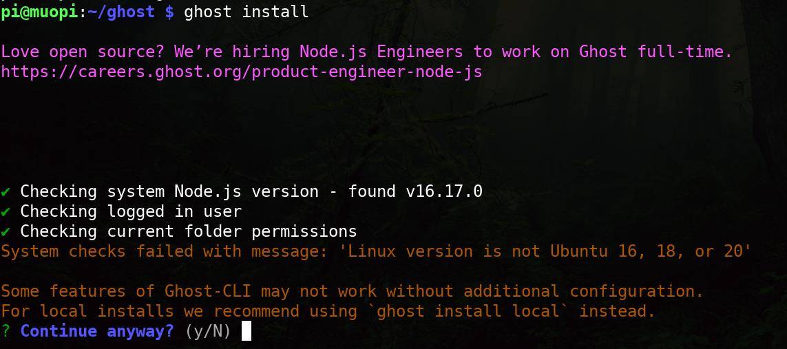 A terminal with system check warnings