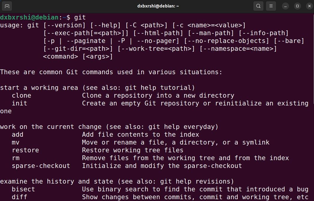 git command output