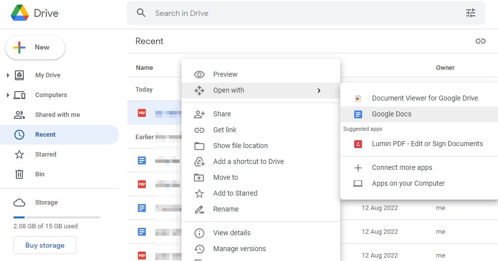 google drive open with