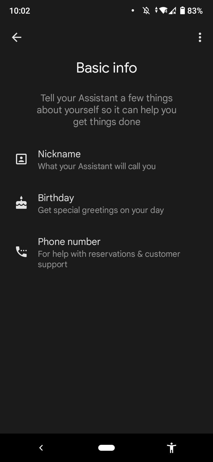 google home assistant settings basic info