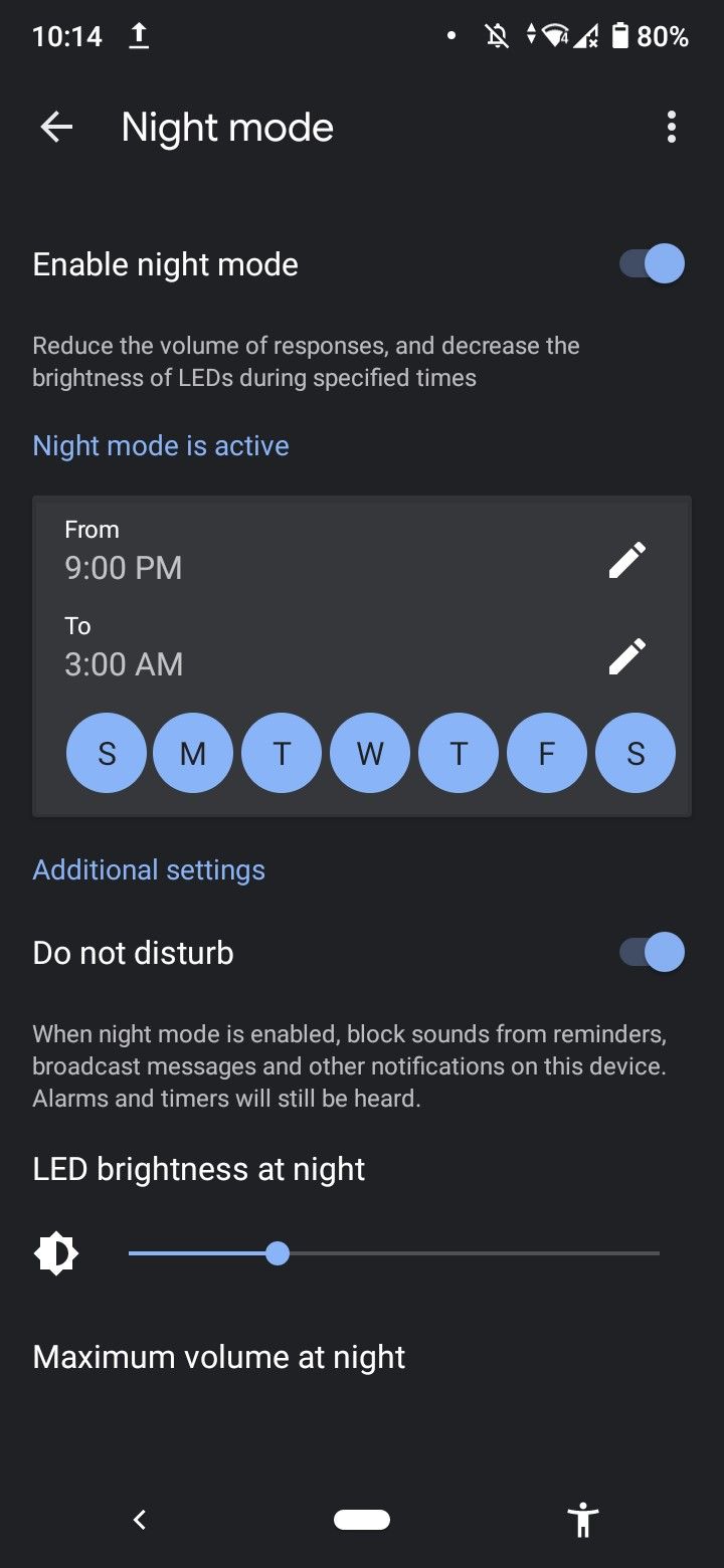 google home night mode settings